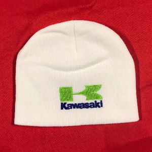 Kawasaki White Embroidered Beanie Cap - NEW FAST SHIPPING
